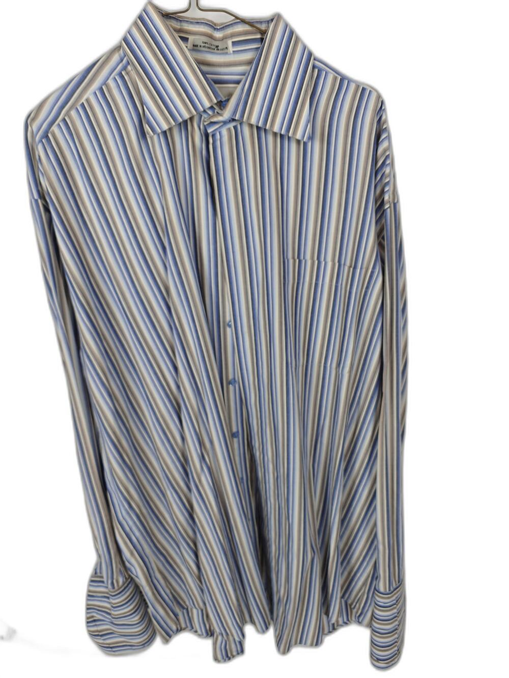 Italo Mondo Tall 18 French Cuff Dress Shirt Blue Stripe 100% Cotton XLT